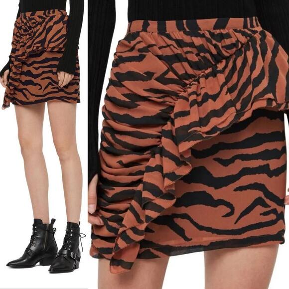 All Saints animal print skirt cheetah Nia/Pia Zephyr Miniskirt size 4 - Picture 1 of 7